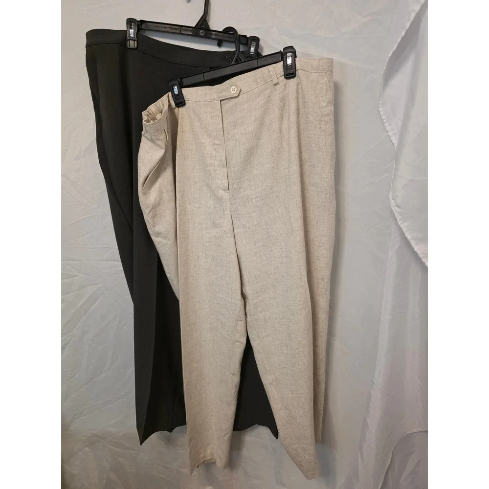 Sag Harbor Woman Lot of 2 Dress Pants 24W Linen Blend Beige Charcoal Gray Office
